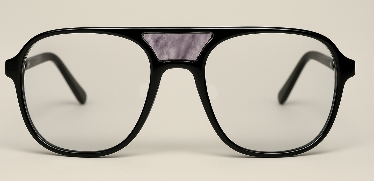 The "Karma" frames are nested with unique natural crystals. Black frames with Blue light and UV blocker. Size: 54-16-145