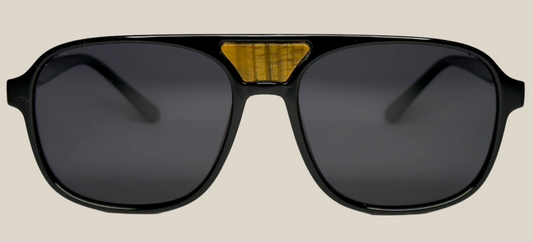 The "Karma" frames are nested with unique natural crystals. Black frames with Polarized sunglass lenses. Size: 54-16-145