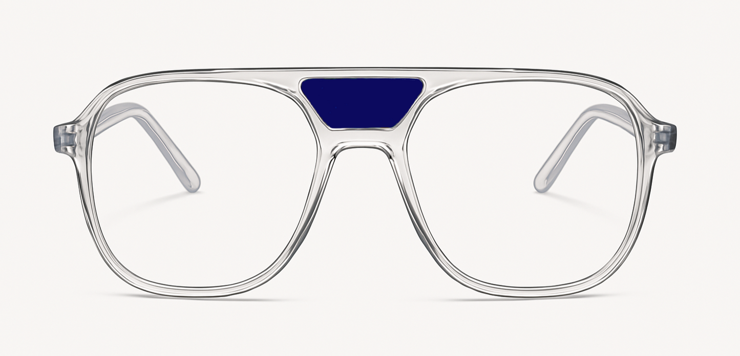 The "Karma" frames are nested with unique natural crystals. Clear frames with Blue light and UV blocker. Size: 54-16-145
