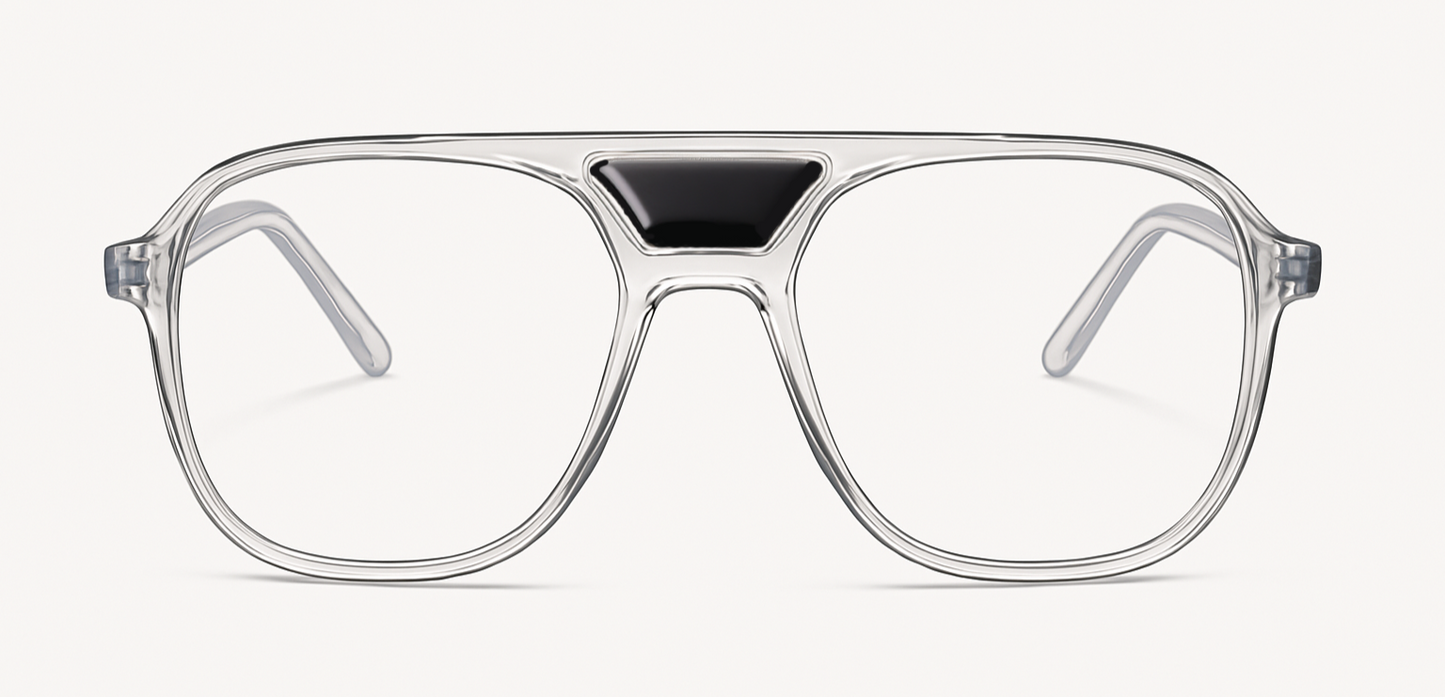 The "Karma" frames are nested with unique natural crystals. Clear frames with Blue light and UV blocker. Size: 54-16-145