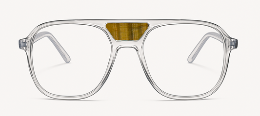 The "Karma" frames are nested with unique natural crystals. Clear frames with Blue light and UV blocker. Size: 54-16-145