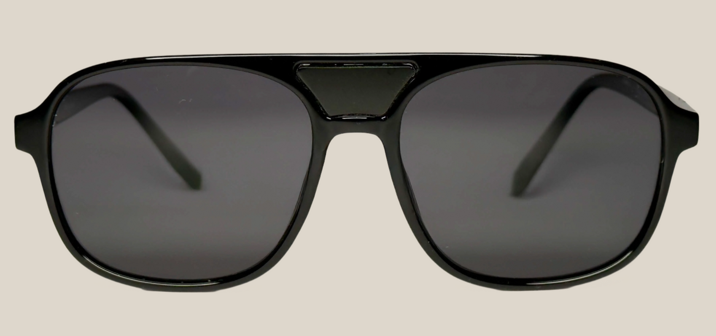 The "Karma" frames are nested with unique natural crystals. Black frames with Polarized sunglass lenses. Size: 54-16-145