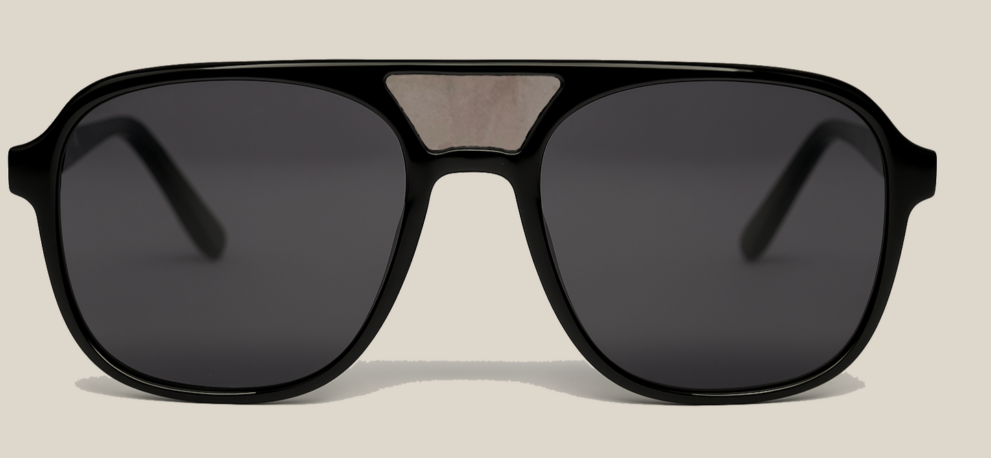 The "Karma" frames are nested with unique natural crystals. Black frames with Polarized sunglass lenses. Size: 54-16-145