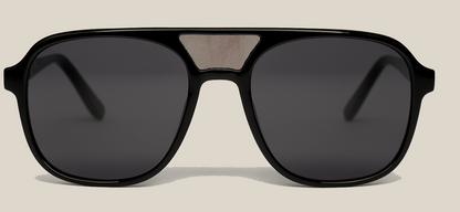 The "Karma" frames are nested with unique natural crystals. Black frames with Polarized sunglass lenses. Size: 54-16-145