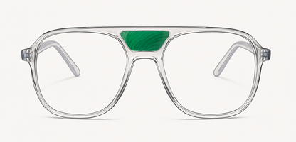 The "Karma" frames are nested with unique natural crystals. Clear frames with Blue light and UV blocker. Size: 54-16-145