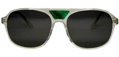 The "Karma" frames are nested with unique natural crystals. Clear frames with Polarized sunglass lenses. Size: 54-16-145