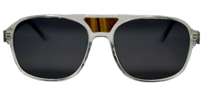 The "Karma" frames are nested with unique natural crystals. Clear frames with Polarized sunglass lenses. Size: 54-16-145