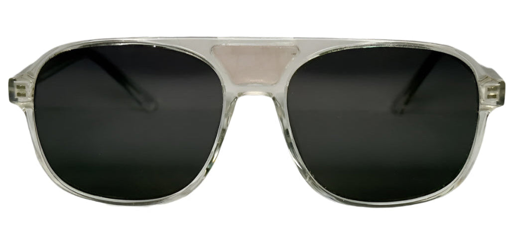 The "Karma" frames are nested with unique natural crystals. Clear frames with Polarized sunglass lenses. Size: 54-16-145